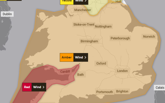 storm eunice weather warnings on map