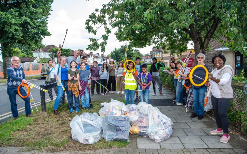 harrow litter pickers surround some rubbish