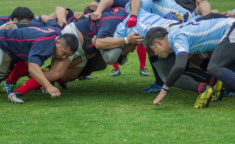 two teams contest a scrum