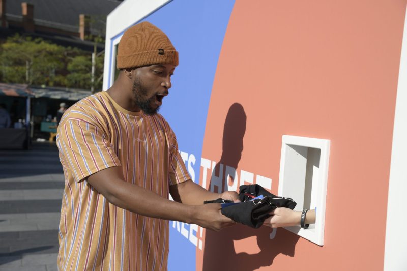 Surprised man receiving gift