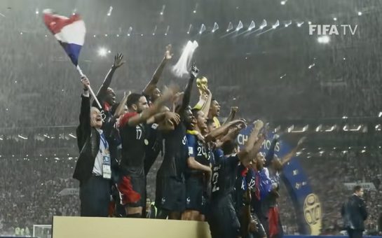 France lifting the World Cup trophy after winning the 2018 final against Croatia