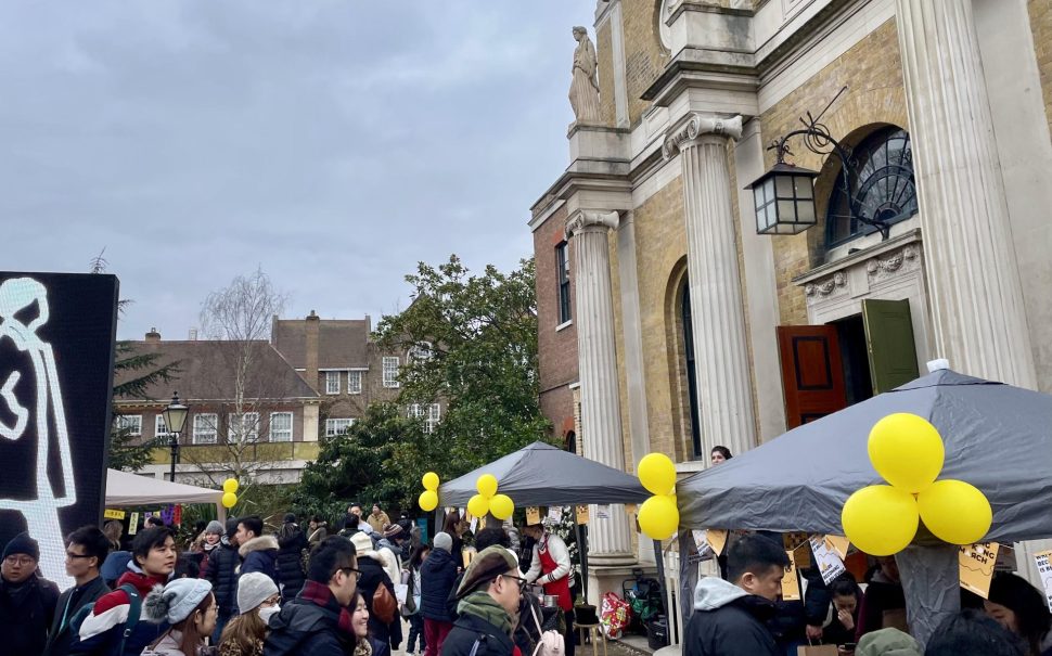Exterior of Pitzhanger Gallery, Ealing, with balloons and stalls