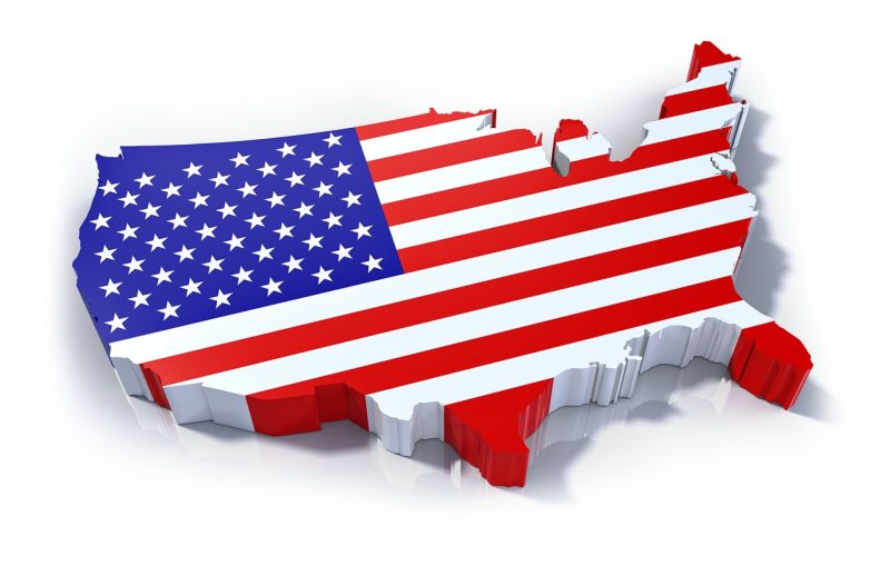 american flag over the country's map
