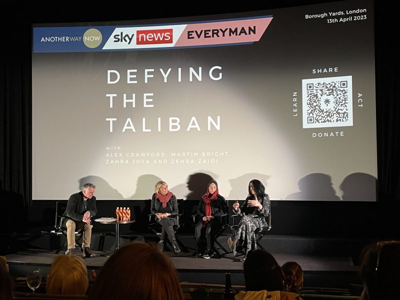 Photograph showing the panel consisting left to right of Martin Bright, Alex Crawford, Zahra Joya and Zehra Zaidi. The panel are on stage at the Everyman cinema in Borough, London.