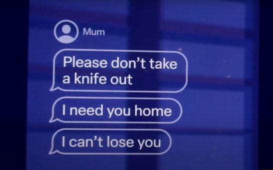 a billboard showing texts from a mother to her son