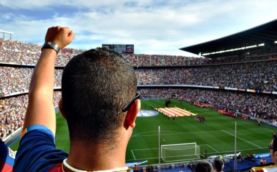 A man supporting his team in a football match