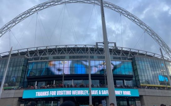 The outside of Wembley Stadium as it gets ready for the Jaguars vs Atlanta.
