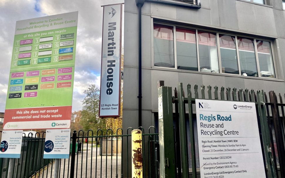 Reuse and Recycling Centre signs indicating what can be recycled here