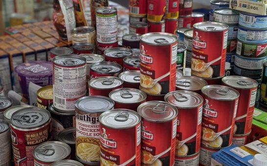 Cans of food set out at a food bank