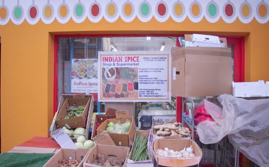 Frontage of colourful spice store on drummond street