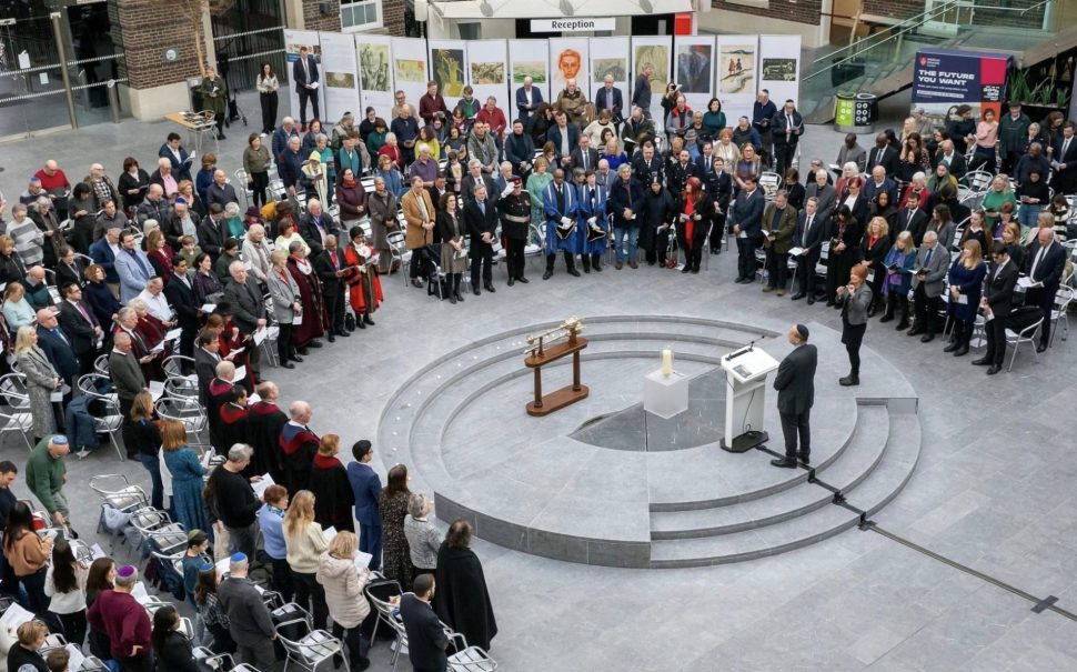 Photo from the sky of Holocaust Memorial Day commemorations at Middlesex University London
