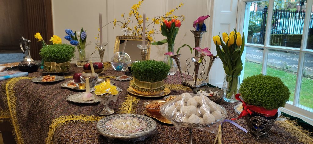 Norwuz haft-sin decorated table, part of the Persian New Year celebrations, as featured in the exhibition at Lauderdale house.