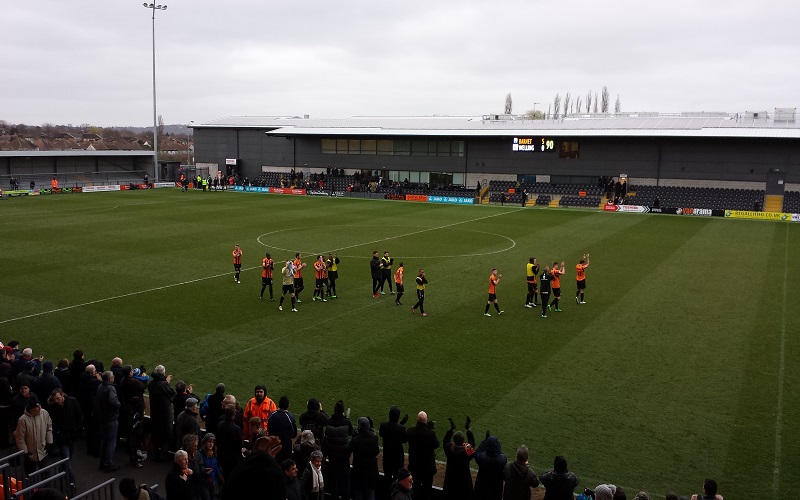 View of the pitch from the main stand at The Hive