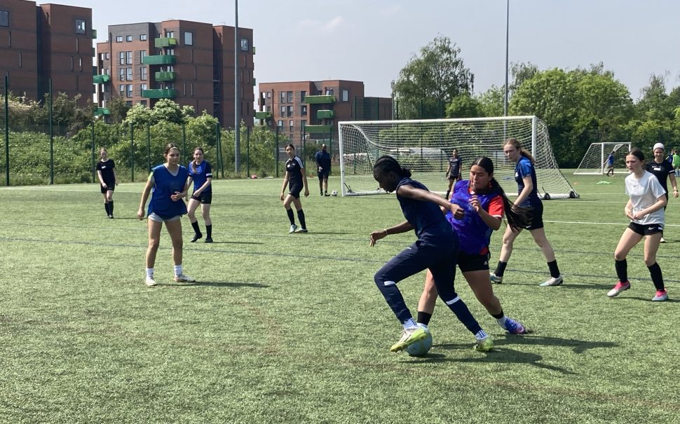 Girls trialling for the Camden Town WFC new youth academy.