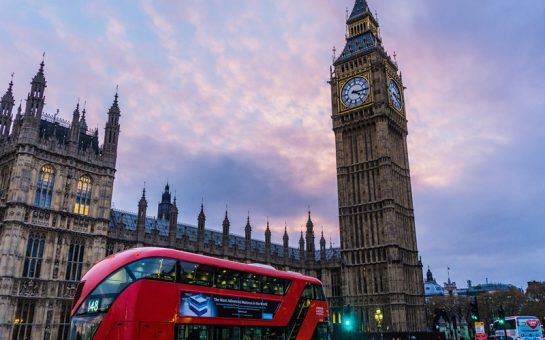 Westminster and Big Ben with a bus in the foreground
