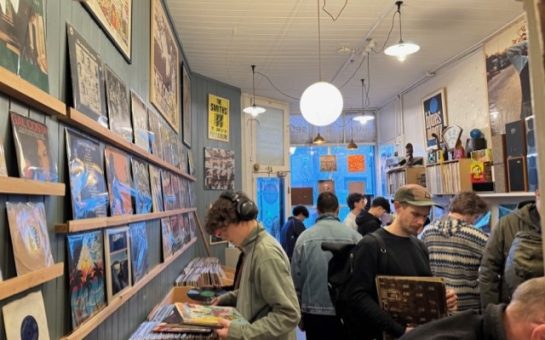 People browsing for records in The Little Record Shop, Crouch End.