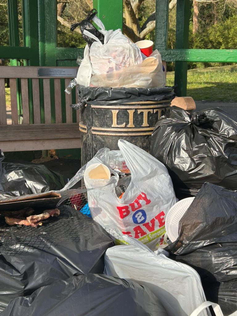Overflowing waste leftover from BBQ’s in Waterlow Park. (Image credit: Lucy Tauber)