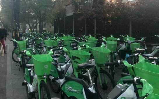 A number of Lime bikes block the pavement in Haringey