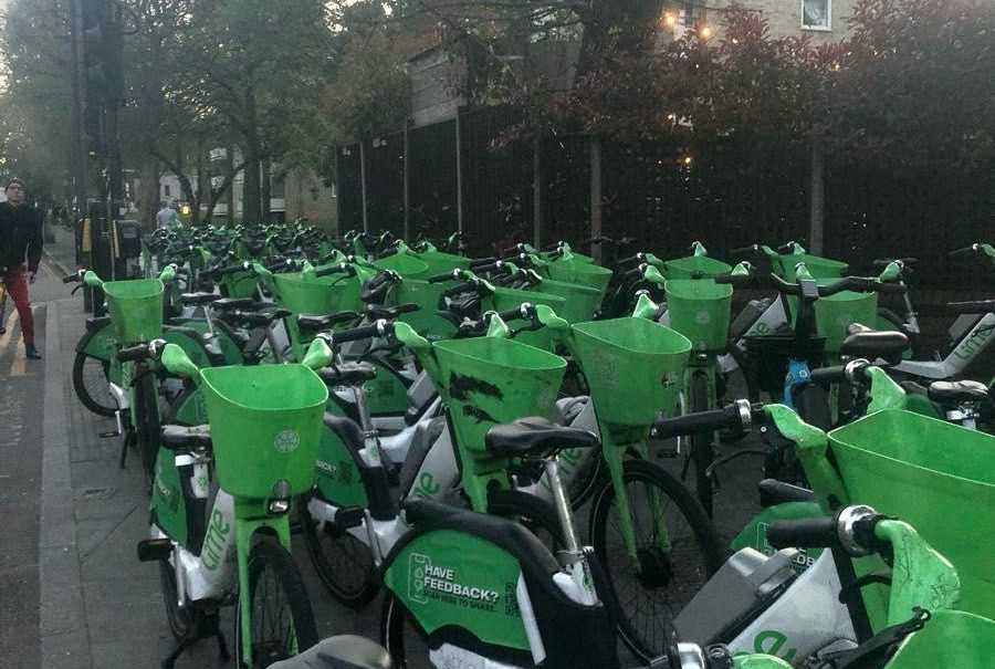 A number of Lime bikes block the pavement in Haringey