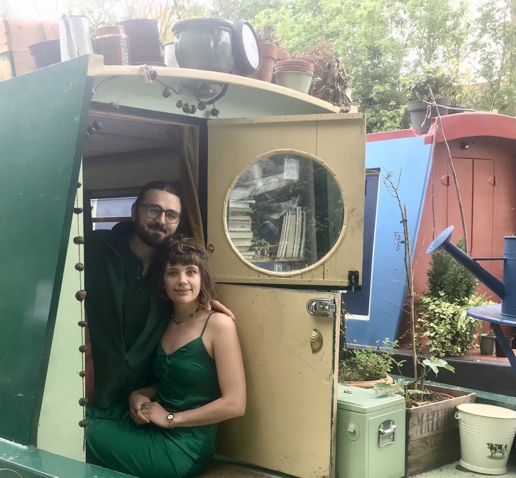 Joe and Eve aboard their narrowboat Mirrlees (credit: Joe Boultwood)