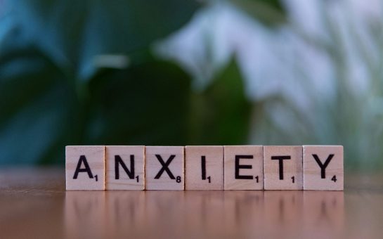 Anxiety spelled out in scrabble tiles