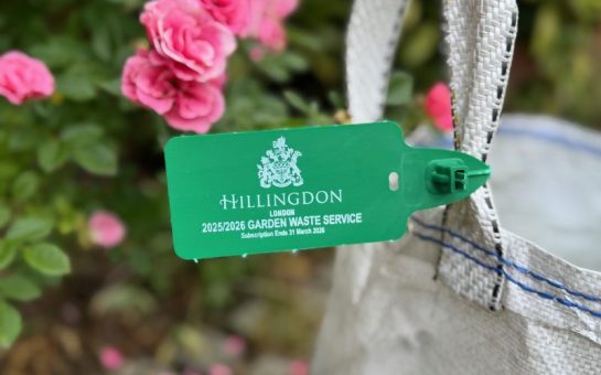A photo of the garden waste bag tags with the Hillingdon Council logo on.