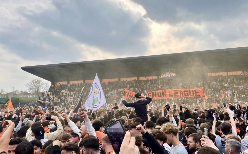 Barnet FC celebrate their promotion. Credit: Lucy Reade