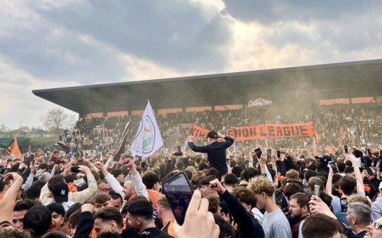Barnet FC celebrate their promotion. Credit: Lucy Reade