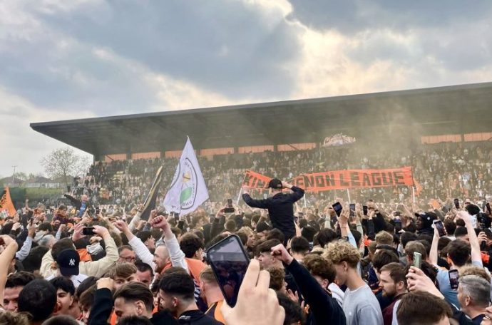 Barnet FC celebrate their promotion. Credit: Lucy Reade