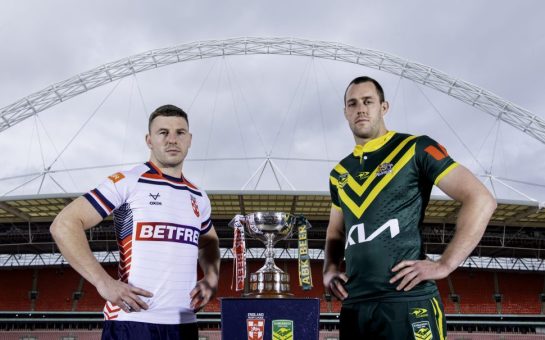 England and Australia captains pose at Wembley with a trophy