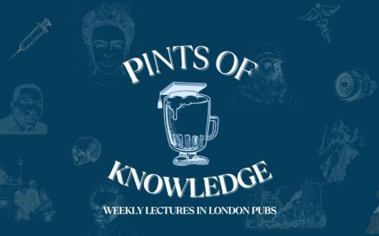 pints of knowledge logo on a blue backgroun