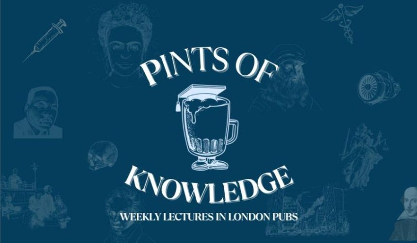 pints of knowledge logo on a blue backgroun