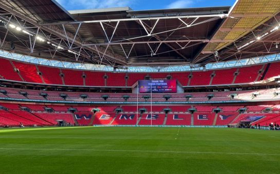Wembley Stadium with rugby posts