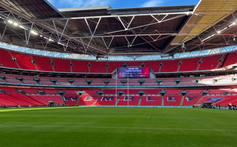 Wembley Stadium with rugby posts