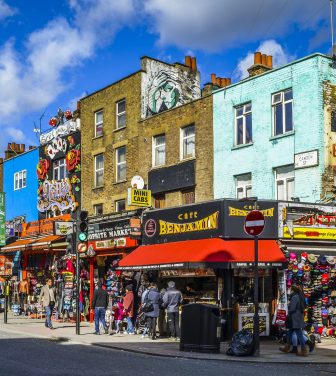 Camden town street corner and shops