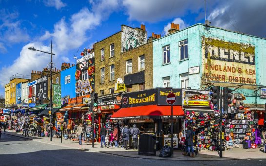 Camden town street corner and shops