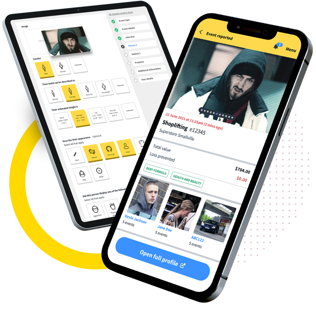 Picture showing how retrospective image-matching software Auror is used by retailers like Greggs and Primark