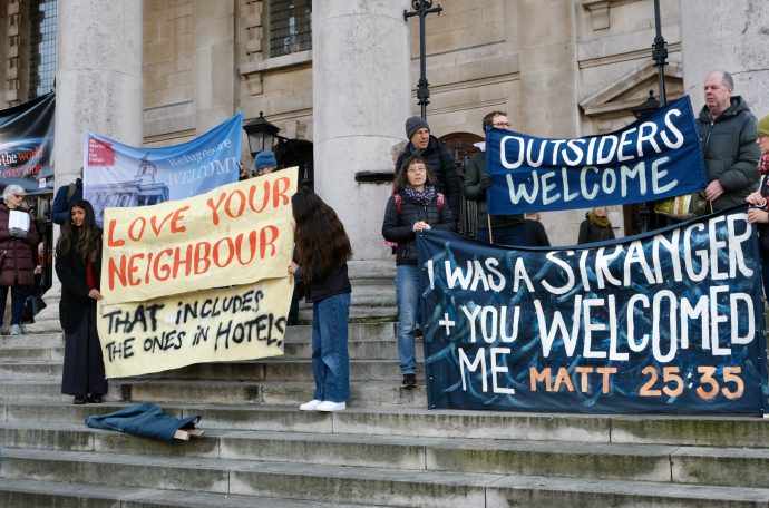 Churchgoers hold Nativity service on Trafalgar Square before Tommy Robinson's Christmas carols event