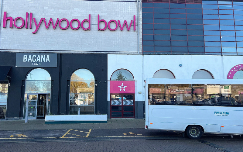 Picture: Barnet council van departing after taking SEND children and teens to bowling.  Credit: Ikraan Mohamed 