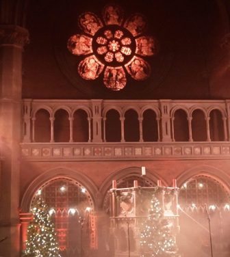 Wassail is performed on the christmas tree adorned stage at the union chapel
