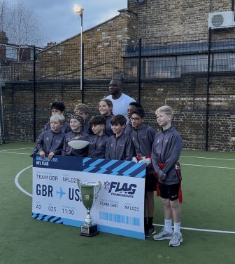 Little Ealing Primary school flag football team with NFL Defensive end Efe Obada