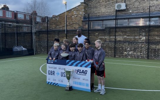 Little Ealing Primary school flag football team with NFL Defensive end Efe Obada