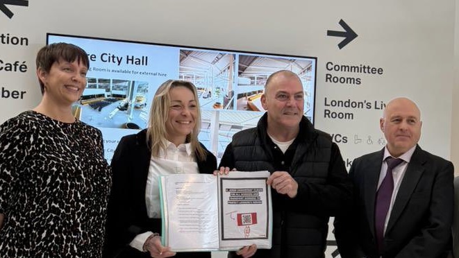 Elly Baker AM, Angelina Gerasik, Mark Hehir and Keith Prince AM at City Hall (left to right)