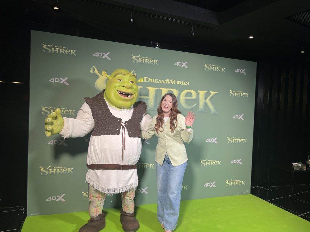 Lorna Phipps, 29, a part-time influencer with Shrek at the screening. Credit: Charlie Speed