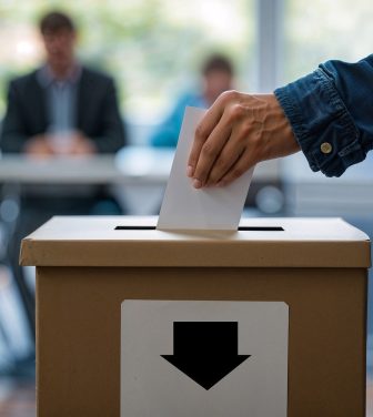 A person putting a voting slip into a ballot box (Credit: Free to use from Pixabay)