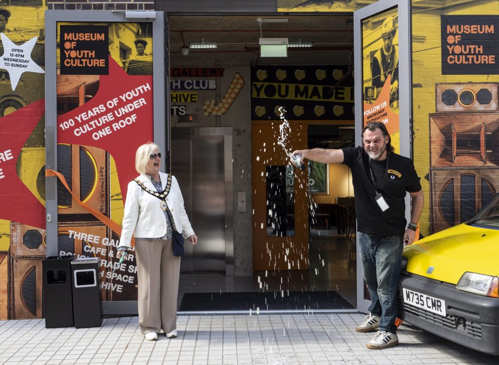 The Mayor of Camden and Co-founder Jon Swinstead opening the Museum of Youth Culture.
Credit: Debbie Sears (MOYC)