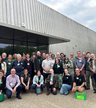 Group of Green Party supporters pose for picture surrounding first ever elected Barnet Green councillor