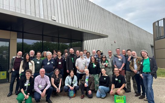 Group of Green Party supporters pose for picture surrounding first ever elected Barnet Green councillor