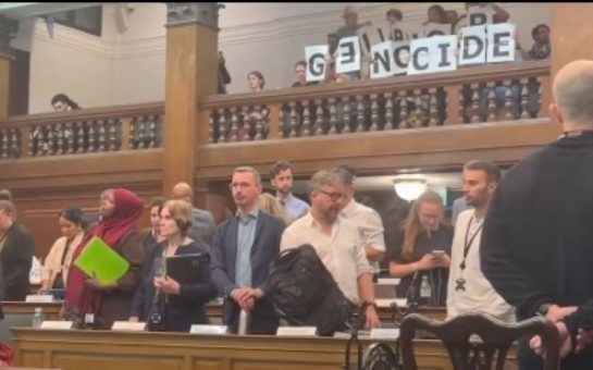 Camden Council leaving meeting with divestment protestors behind them