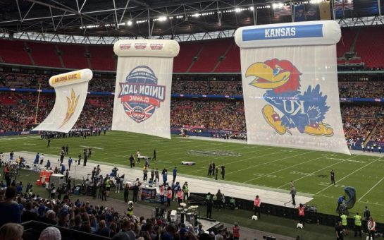 The teams' flags inside Wembley Stadium